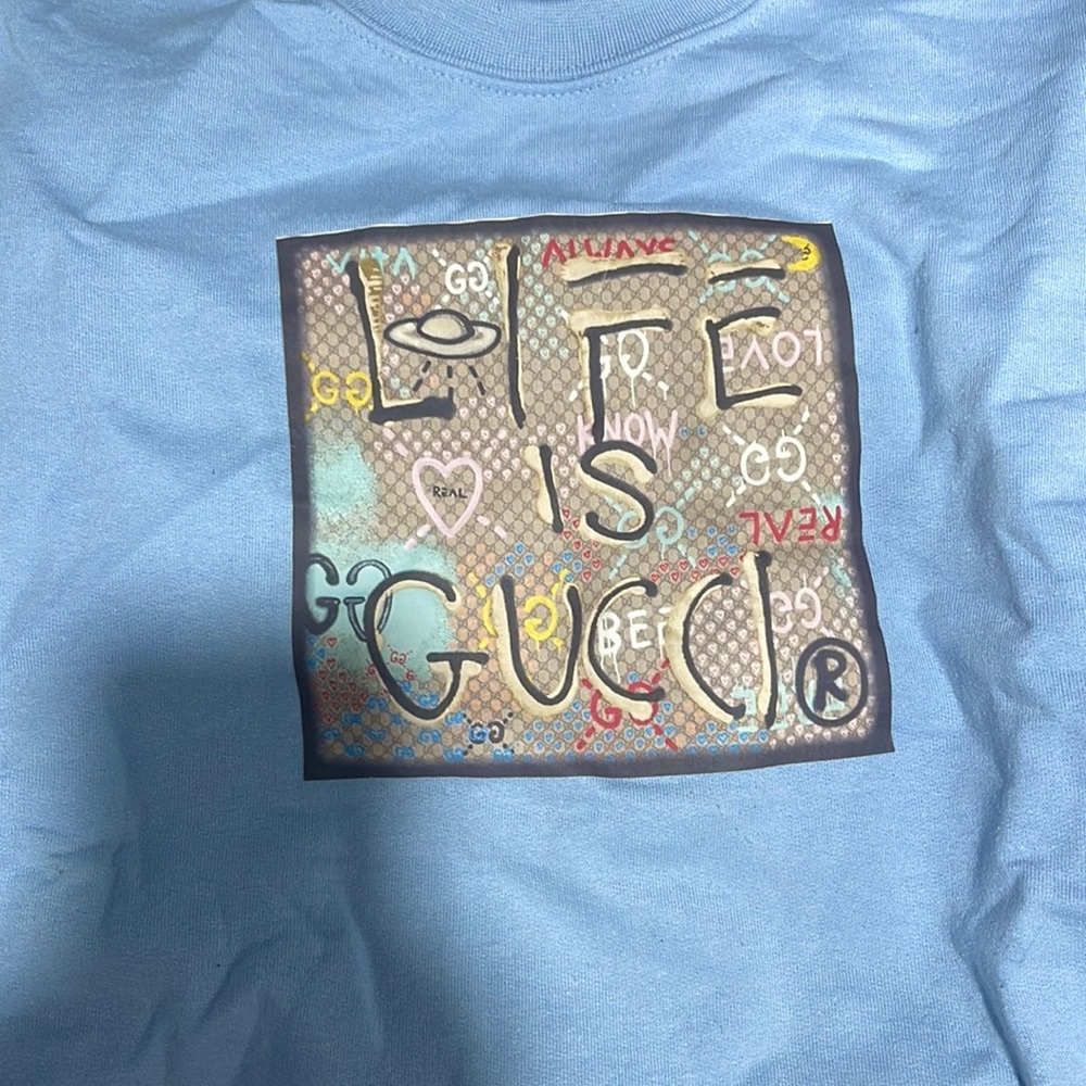 cricut die cut Gucci baby blue sweater super cozy